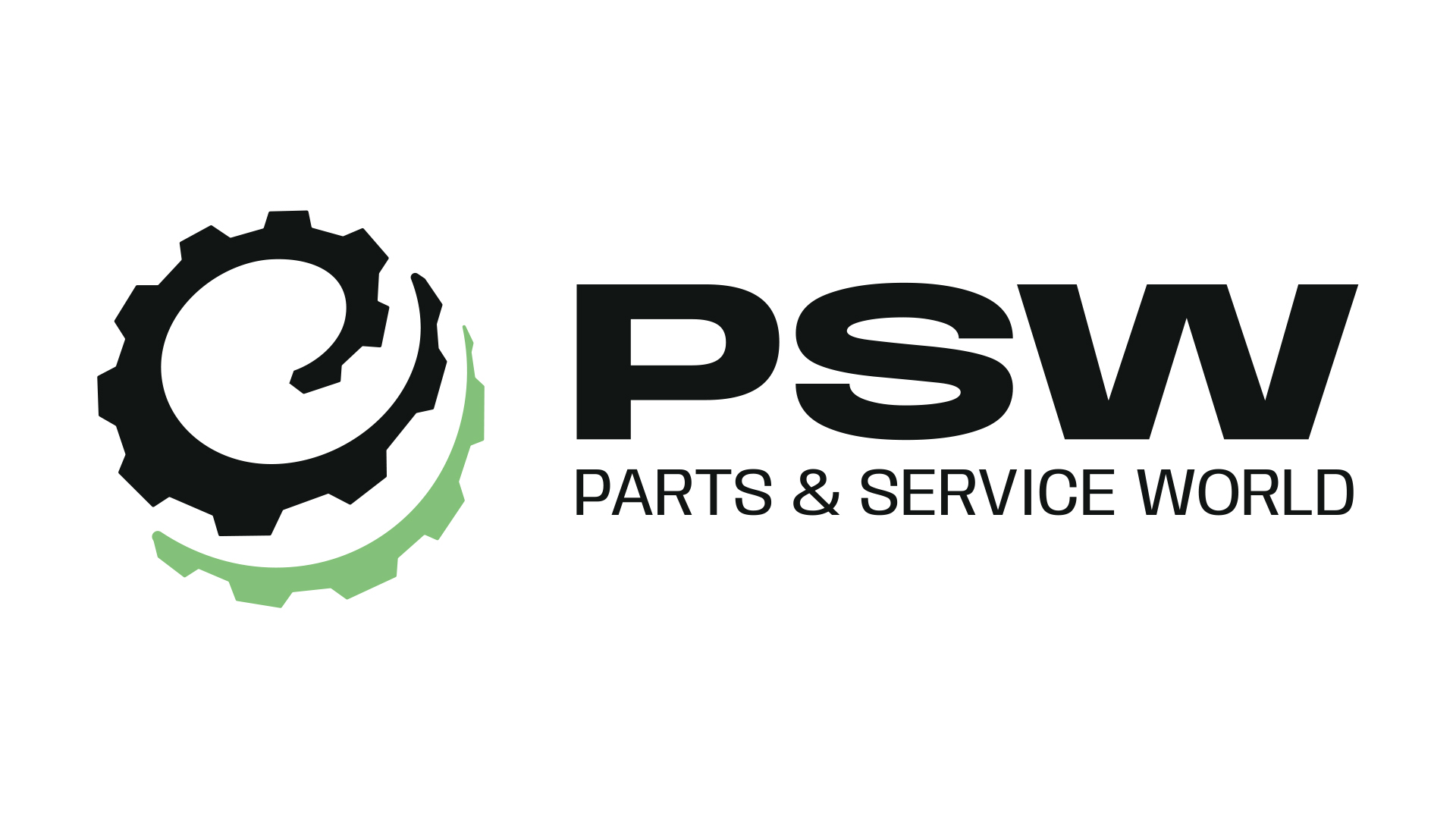Logo of PSW Parts & Service World with a stylized gear and spiral design.