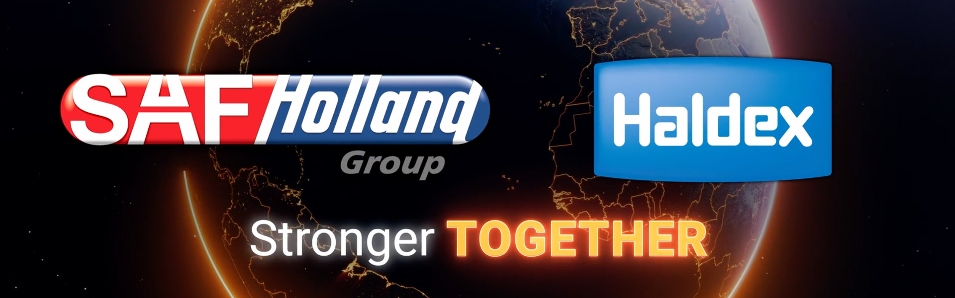 SAF-HOLLAND and Haldex logos with "Stronger Together" text over a map background.