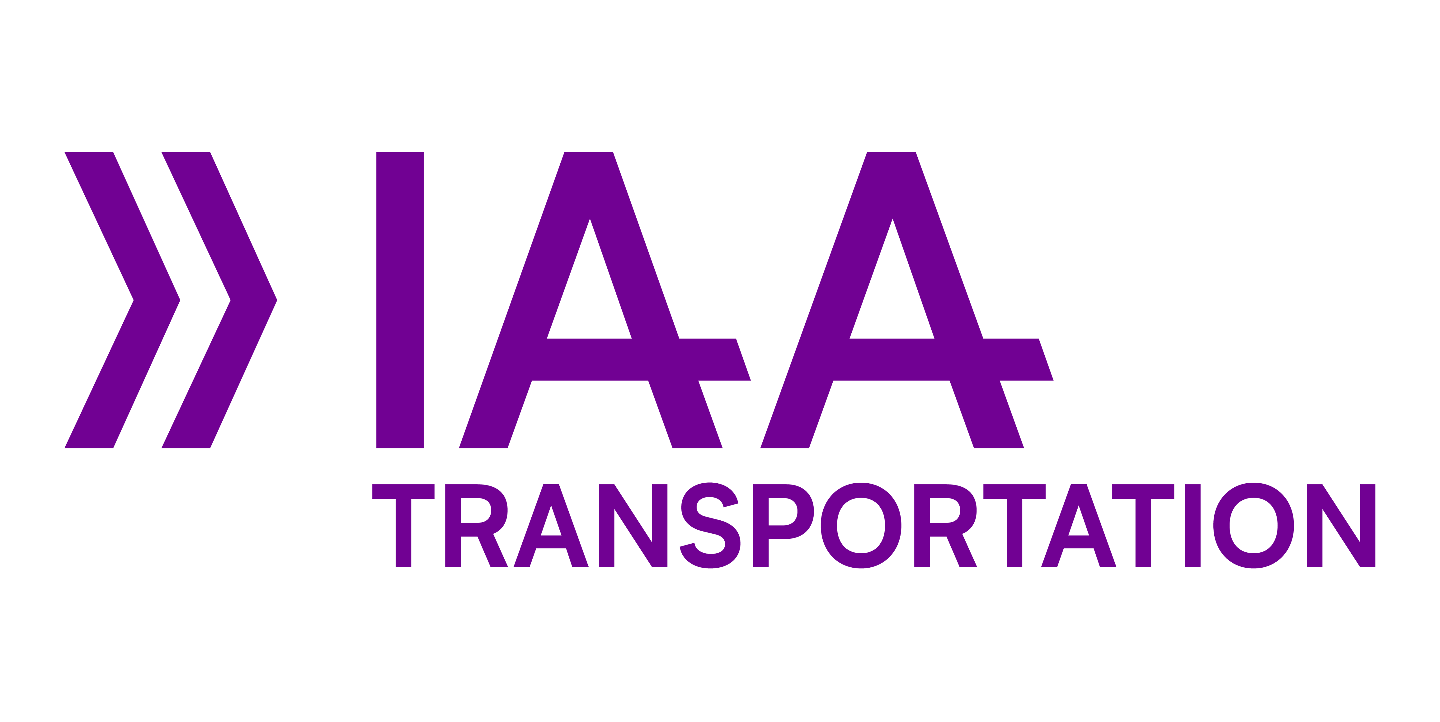 Purple "IAA Transportation" logo on black background.